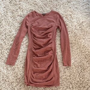 Express Metallic Rust Long Sleeve Dress